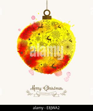 Christmas bauble hand drawn over watercolor texture illustration. EPS10 vector file organized in layers for easy editing. Stock Photo