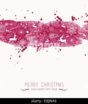 Merry Christmas retro vintage banner hand drawn over watercolor texture background. EPS10 vector file organized in layers for ea Stock Photo