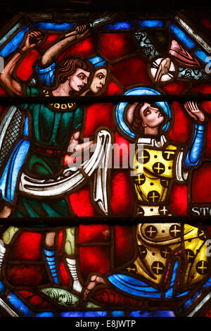 St Barth's church. Stained glass window. St Stephen. Stock Photo