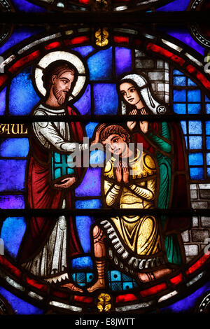 St Barth's church. Stained glass window. St Paul. Stock Photo