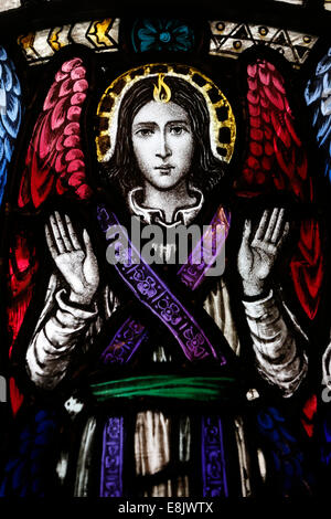 St Barth's church. Stained glass window. Seraphim. Stock Photo