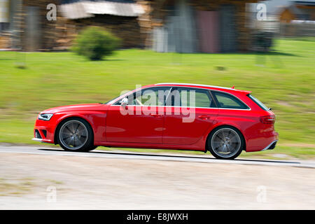 Audi RS4 2012 red driving Stock Photo