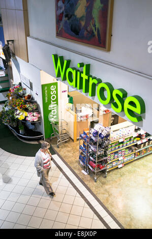 dh Little Waitrose store WAITROSE UK M42 motorway service station custormer shop sign entrance exterior shopping front services shopper Stock Photo