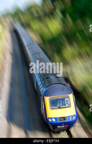 A First Great Western Intercity HST train is photographed traveling on the railway line between London and Bristol. Stock Photo