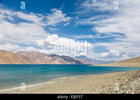 Stunning Pangong lake in Ladakh, India. The lake shares a border with Tibet in China. Stock Photo