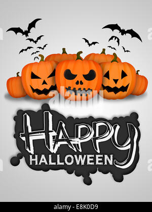 Happy Halloween Pumpkins White Background Card Stock Photo