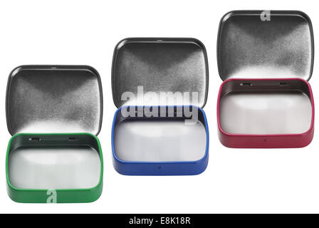 Open Metal Containers On White Background Stock Photo