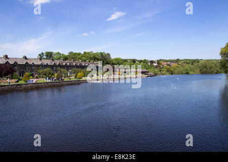 View of the River Wharfe from Bridge Street in Otley, West Yorkshire England. Stock Photo