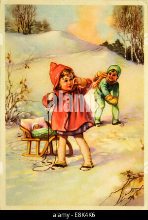 Dec. 2, 2009 - Postcard printed in GDR shows Boy and girl snowball, circa 1967 © Igor Golovniov/ZUMA Wire/ZUMAPRESS.com/Alamy Live News Stock Photo