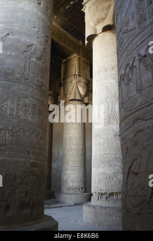 Egypt. Dendera. Hathor Temple. Hypostyle hall with Hathoric columns. Stock Photo