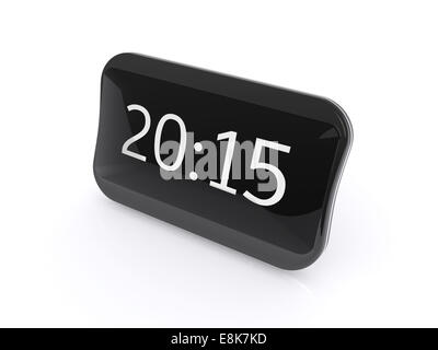 New black shining digital clock isolated on white background with 2015 text Stock Photo