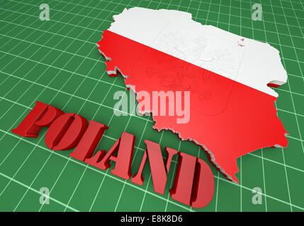 3D Map illustration of Poland with flag and coat of arms Stock Photo