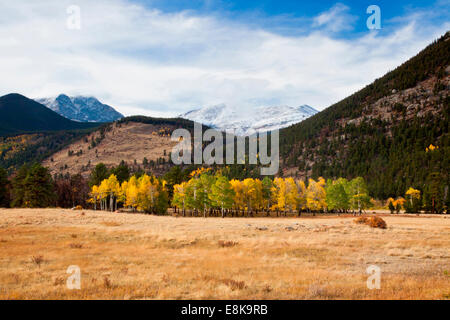 snow on Rocky Mountains in autumn. Stock Photo