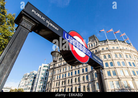 Trafalgar Square Underground Station Sign London UK Stock Photo