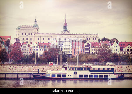 Retro vintage filtered photo of Szczecin riverside view, Poland Stock Photo