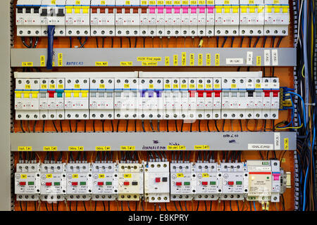 Control panel with static energy meters and circuit-breakers (fuse) Stock Photo