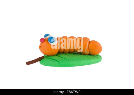 Worm from plasticine on white background Stock Photo