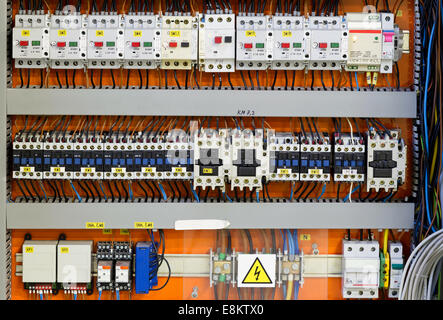 Control panel with static energy meters and circuit-breakers (fuse) Stock Photo
