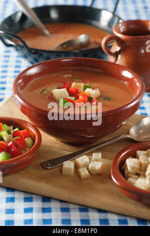 Gazpacho. Chilled tomato and vegetable soup. Spain. Food. Stock Photo