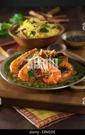 Jhinga kali mirch. Prawns spiced with black peppercorns. India Food Stock Photo