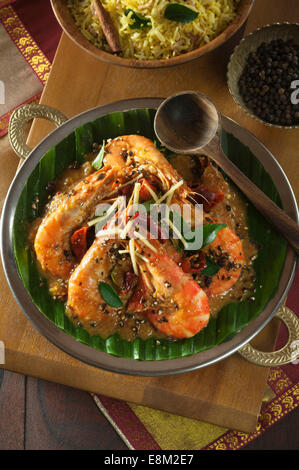 Jhinga kali mirch. Prawns spiced with black peppercorns. India Food Stock Photo