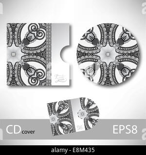 CD cover design template with grey ukrainian ethnic style orname Stock Photo