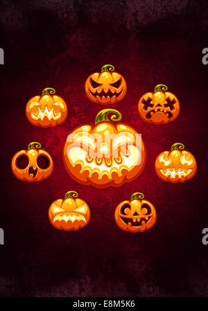 Halloween background with pumpkins and vintage banner Stock Photo - Alamy