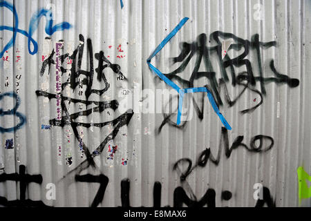 Athens Greece Graffiti On Corrugated Metal Stock Photo