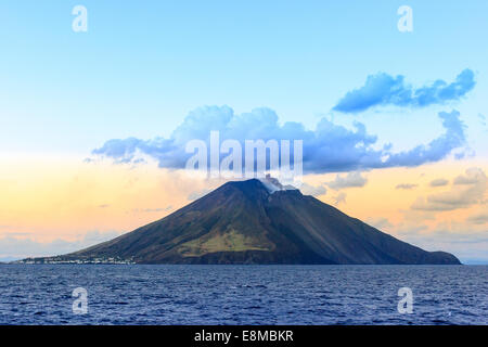 Stromboli volcano at sunrise (Aeolian islands) Stock Photo