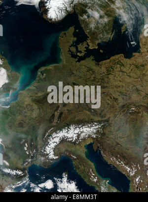 March 12, 2014 - Satellite view of Central Europe. Stock Photo