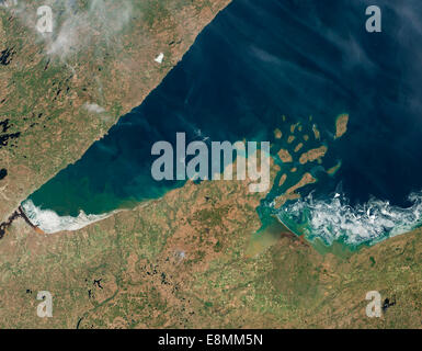 May 23, 2014 - Satellite view showing chunks of ice afloat on Lake Superior near Chequamegon Bay, Wisconsin. Stock Photo