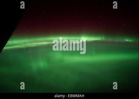 January 25, 2012 - View from space of an aurora borealis on planet Earth. Stock Photo