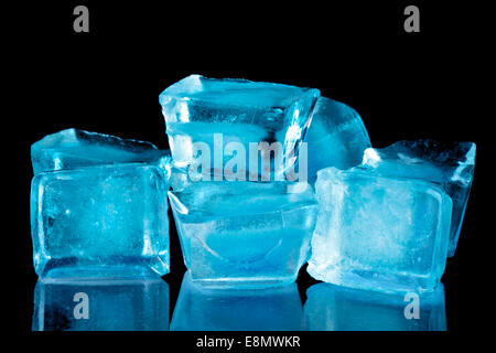 Blue ice cubes on a black background Stock Photo