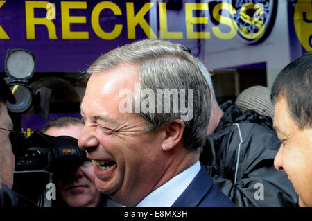 Nigel Farage MEP in Rochester to open a new office on the High Street and support Mark Reckless ahead of the by-election in November Stock Photo