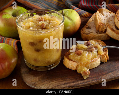 Toast with apple raisin butter Stock Photo