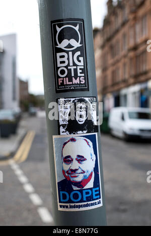 Alex Salmond 'Dope' sticker, parodying the Obama 'Hope' poster, in the lead up to the vote on Scottish Independence. Stock Photo