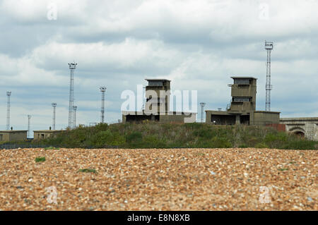WW2 lookout towers, Landguard Fort, Felixstowe, Suffolk, UK Stock Photo ...