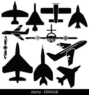 illustration with silhouettes airplane icons  on  a white background Stock Photo