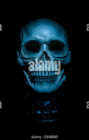 A spooky looking skull with darker reflection under, on a black background Stock Photo
