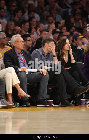 Celebrities watching the Los Angeles Lakers v Houston Rockets NBA