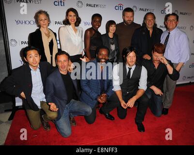 New York, NY, USA. 11th Oct, 2014. Top L. to R. Melissa McBride, Lauren Cohan, Danai Gurira, Gale Ann Hurd, Robert Kirkman, Greg Nicotero, Scott Gimple Bottom L. to R. Steven Yeun, Andrew Lincoln, Chad L. Coleman Norman Reedus, Michael Cudlitz at arrivals for THE WALKING DEAD at the 2nd Annual PaleyFest New York TV Fan Festival, The Paley Center for Media, New York, NY October 11, 2014. Credit:  John Paul Melendez/Everett Collection/Alamy Live News Stock Photo