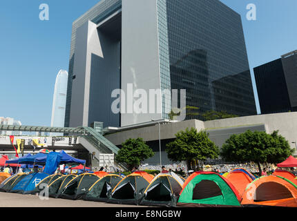 Hong Kong. 12th October, 2014. Hong Kong. 12th October, 2014.  Hong Kong Protests: Students, pro democracy activists and other supporters of Occupy Central, now called the umbrella movement or the umbrella revolution, are camping out in front of the government offices in Tamar Admiralty. Stock Photo
