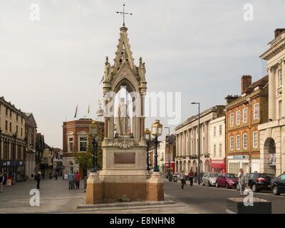 Statue young Queen Victoria dates from 1862,  stands on site of Market Cross in front of Town Hall  Maidstone Kent England UK Stock Photo