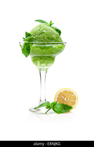 basil smoothie in glass on white background Stock Photo