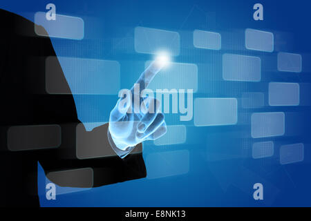 hand pushing button on touch screen interface, business concept Stock Photo