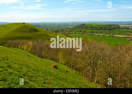 Cadbury Castle with Glastonbury Tor in the distance Stock Photo