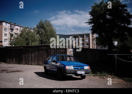 A Lada car parked in the Serbian sector of Mitrovica, Kosovo Stock Photo