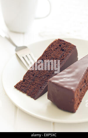 sacher cake on plate Stock Photo