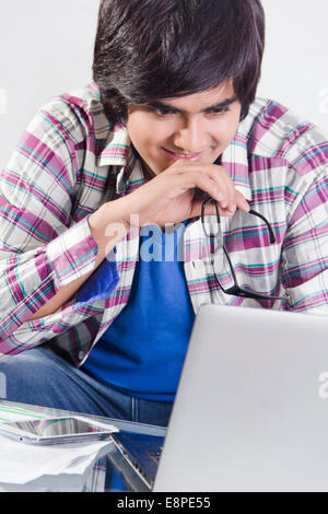 indian model with laptop Stock Photo