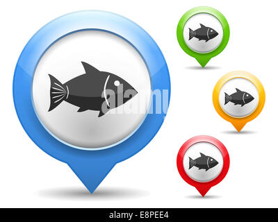 Fish vector pin map icon. Beach Map pointer. Summer Map markers ...